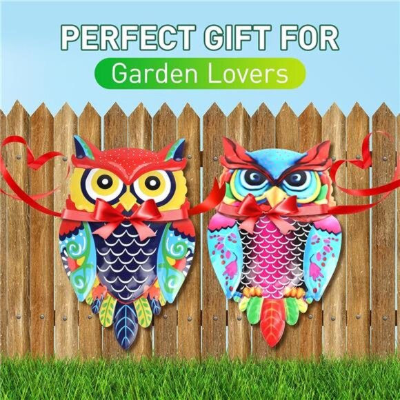 Metal Owl Wall Art Garden Decor for Outdoor  - Set of 2 - Picture 7 of 7
